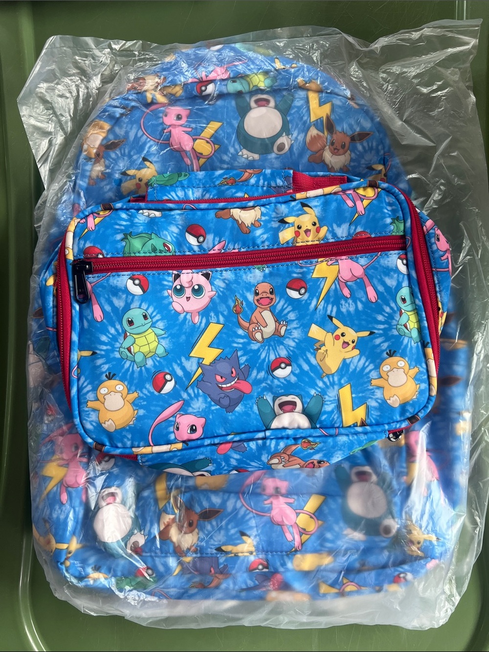 Kids Blue Pokemon Print Backpack with Front Zip Pouch